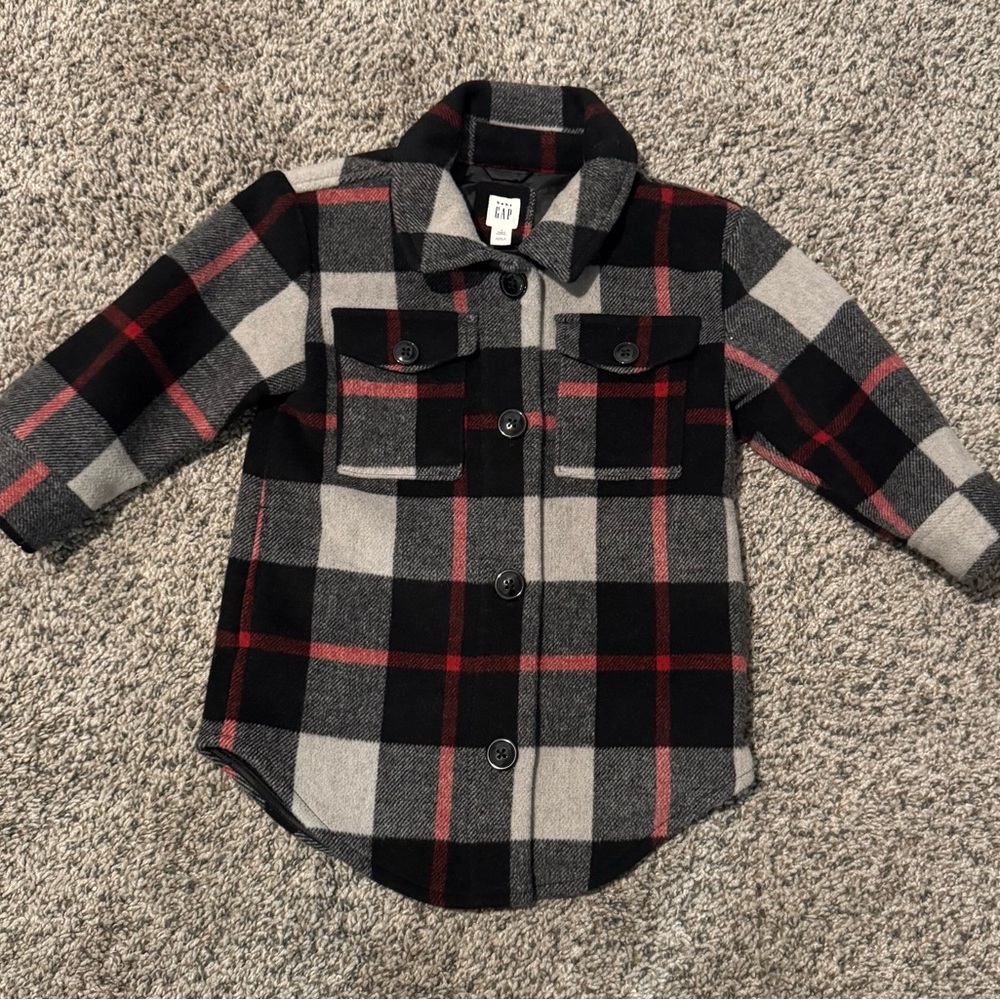 Plaid Kids Coat - Black, Gray, and Red